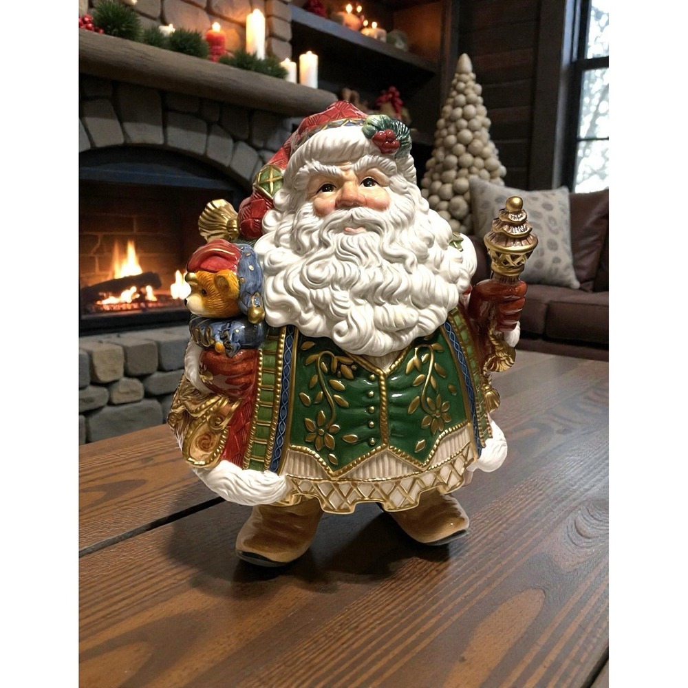 FITZ‎ & FLOYD: "Jolly Ole St. Nick" 13" Cookie Jar with Staff & Teddy Bear